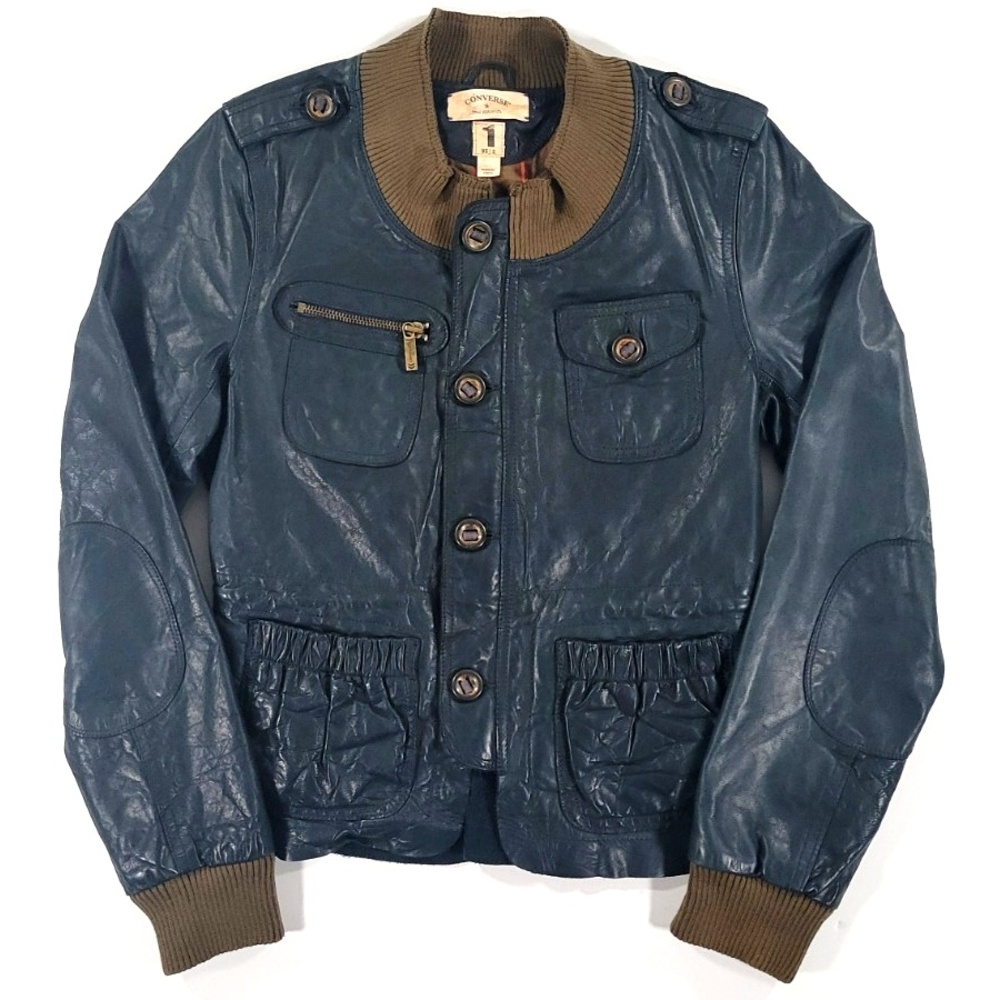 Converse John Varvatos Leather Bomber Jacket Women S Moto Military Y2K